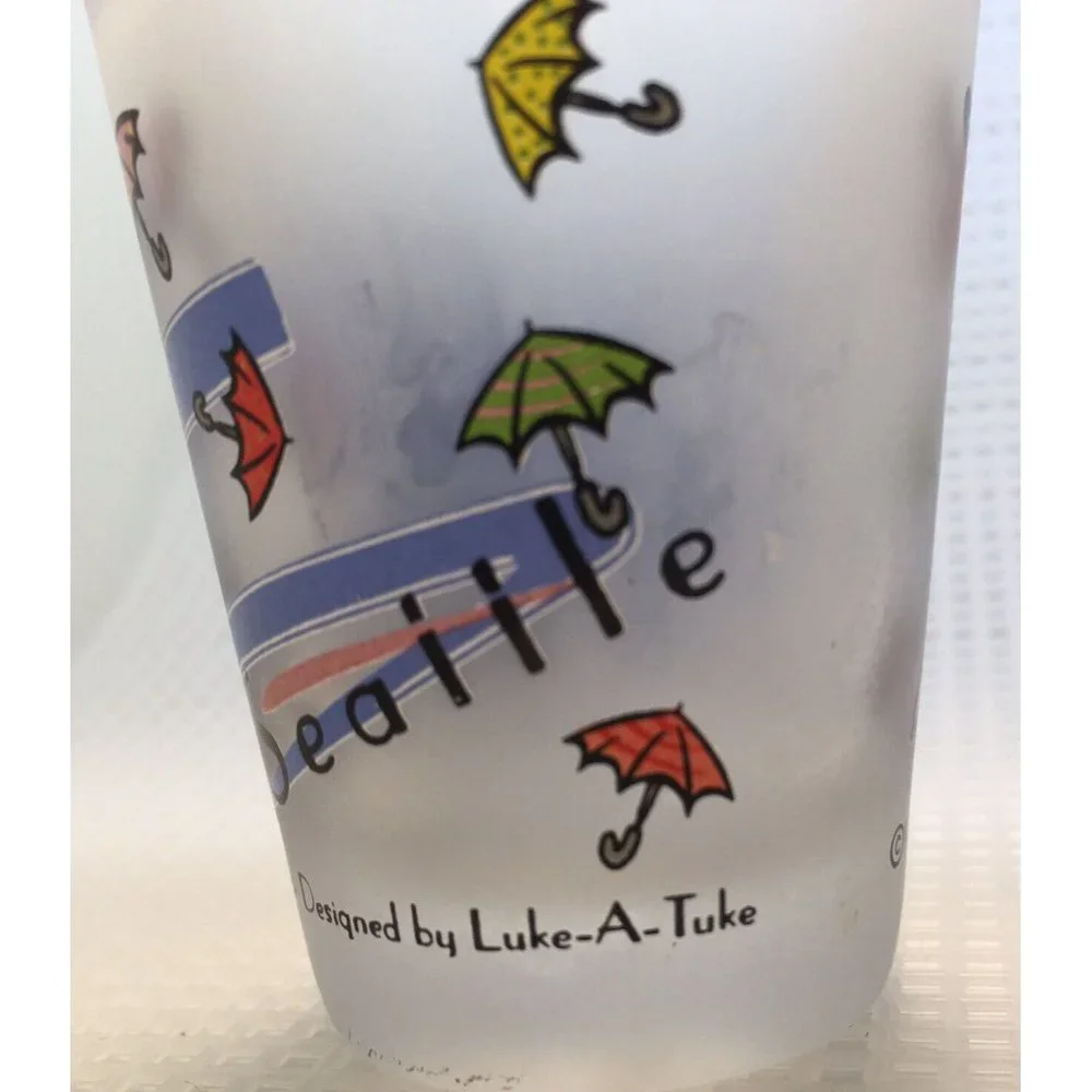Seattle WA Space Needle Umbrellas Tourist Souvenir Shot Glass Frosted